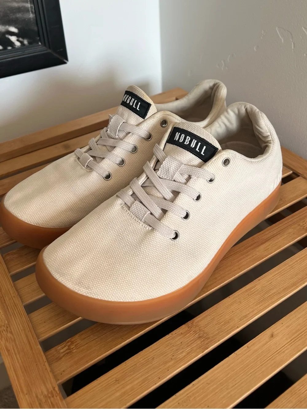 NOBULL Cream Canvas Sneakers with Gum Sole